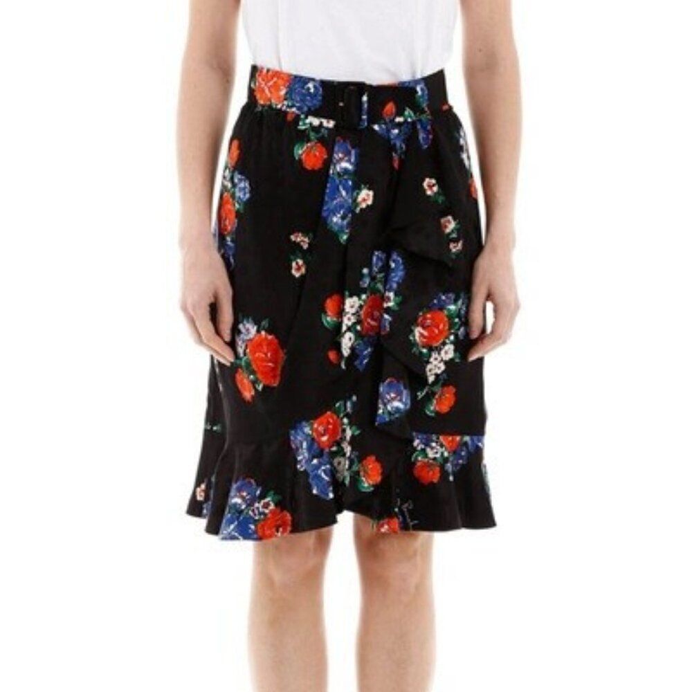 Tory Burch Floral SILK WRAP RUFFLE SKIRT WITH BELT in Black - Size 4 - Picture 4 of 16